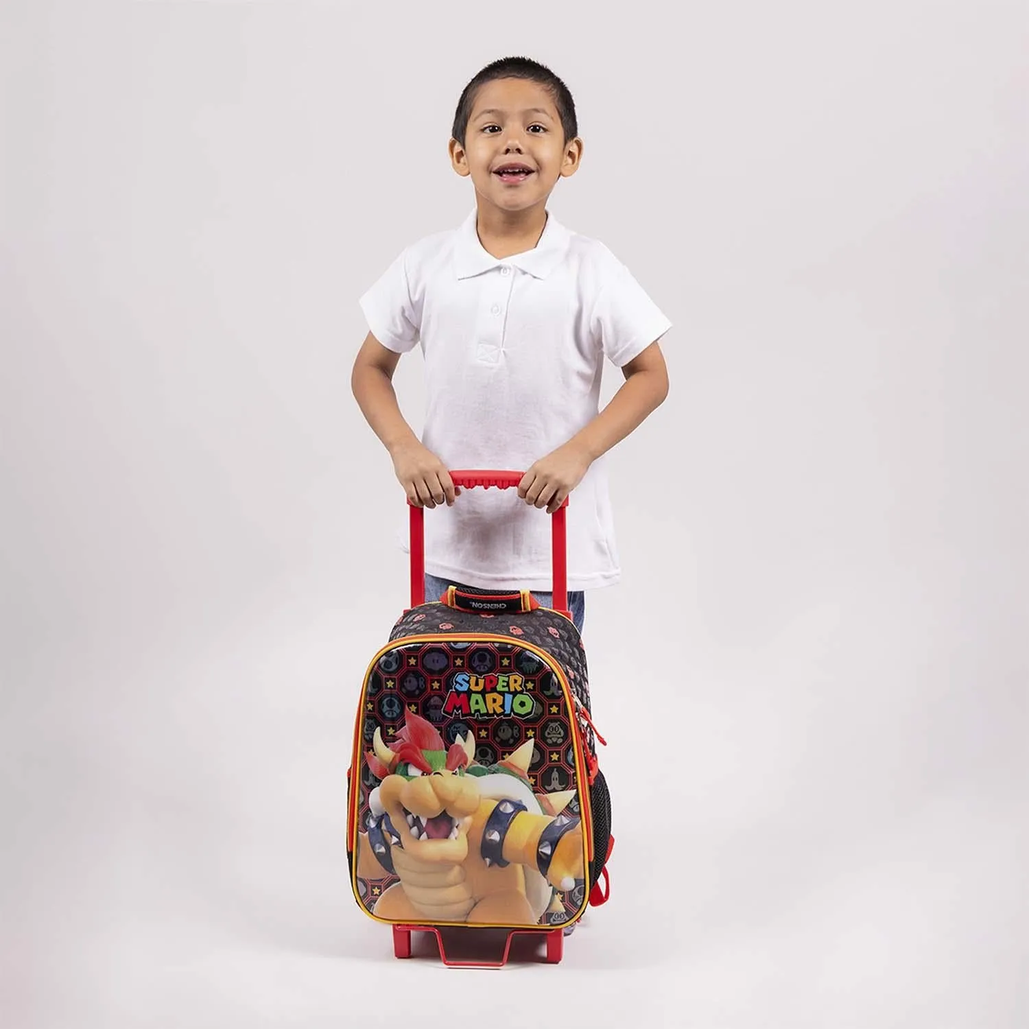 Mochila Con Ruedas Negra Marios Bros Para Nio Chenson Rewo