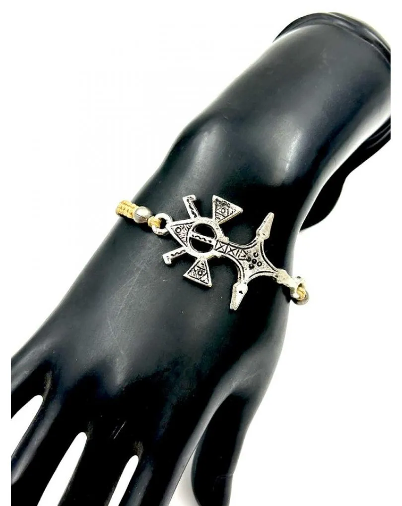 MODA HOMBRE PULSERAS ORIGINALES CON CRUZ AFRICANA PLATEADA