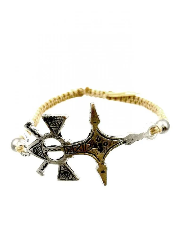 MODA HOMBRE PULSERAS ORIGINALES CON CRUZ AFRICANA PLATEADA