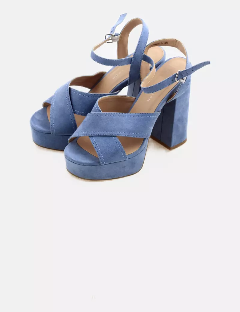 New Look Sandalia tacón azul texturizada