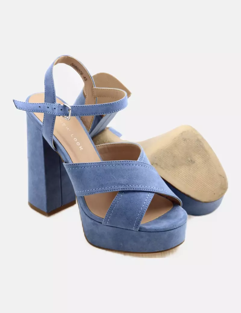 New Look Sandalia tacón azul texturizada