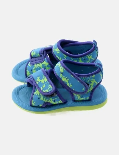 NoName Sandalia azul estampado tropical combinada