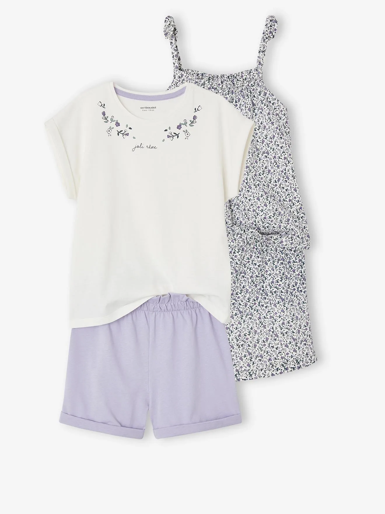 Pack de 2 pijamas con short flores para niña