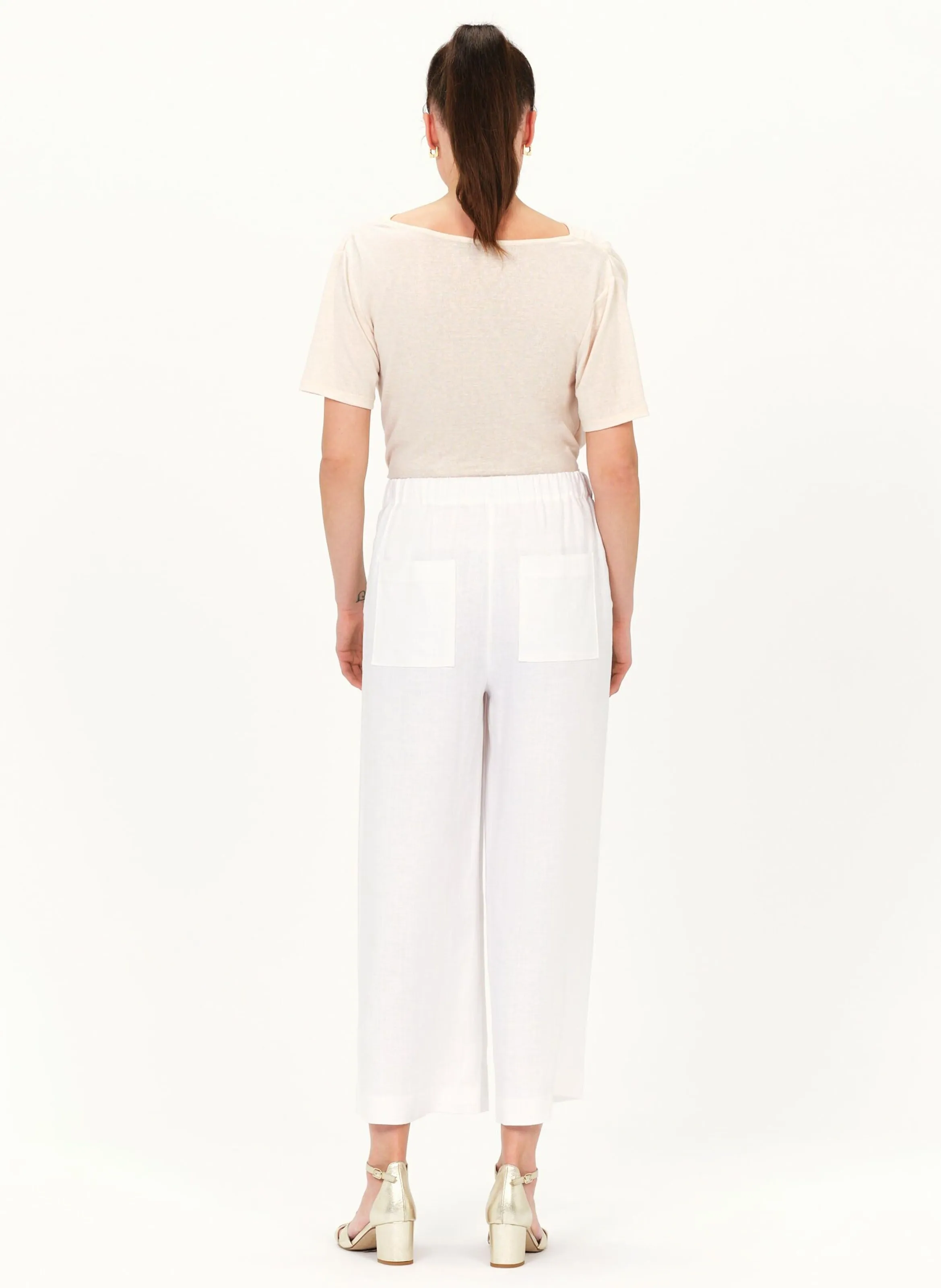 PANDI  PANTALóN ANCHO DE LINO DE TALLE ALTO EN BLANCO