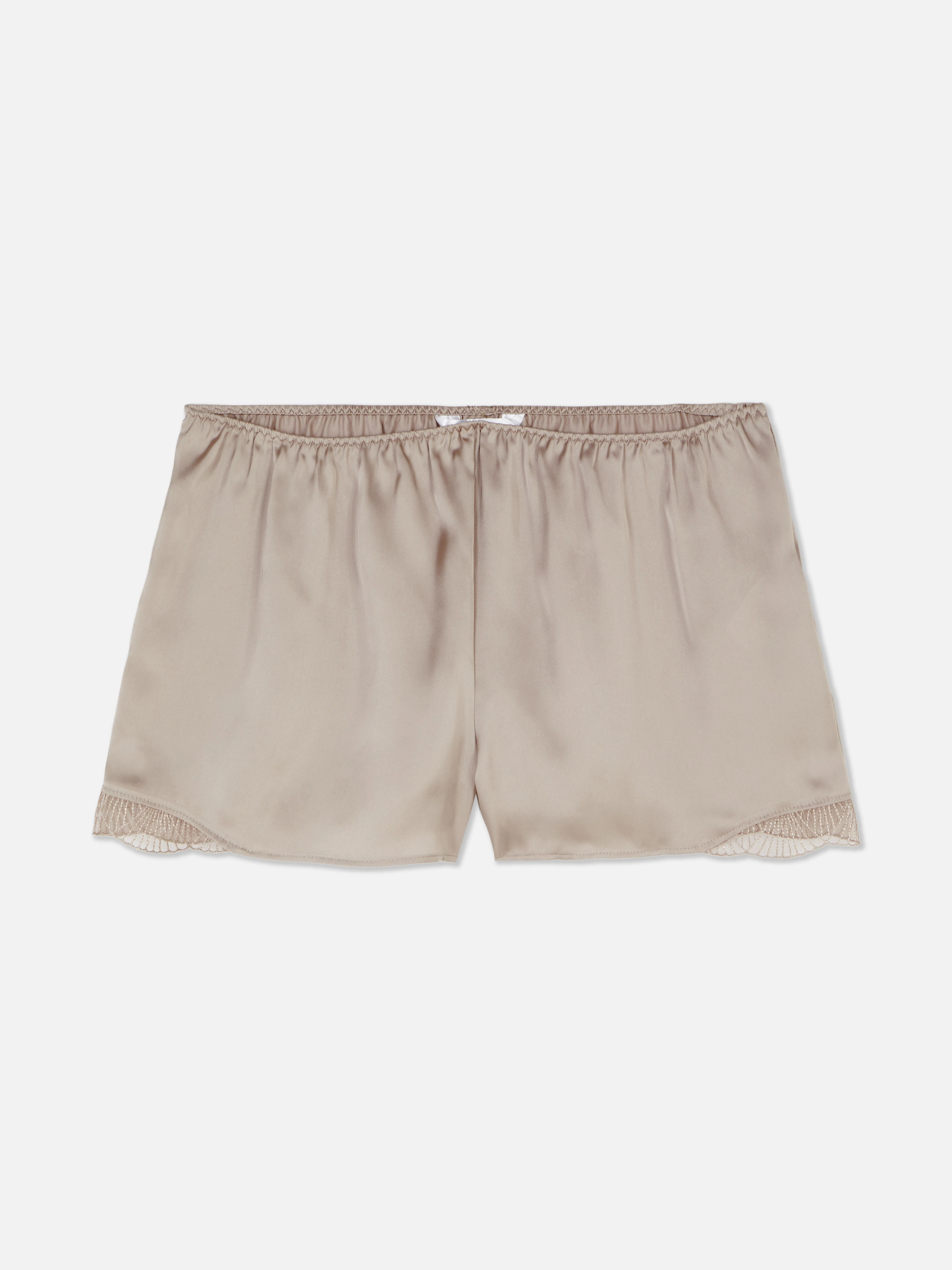 Pantalones cortos de pijama de satén con ribetes de encaje