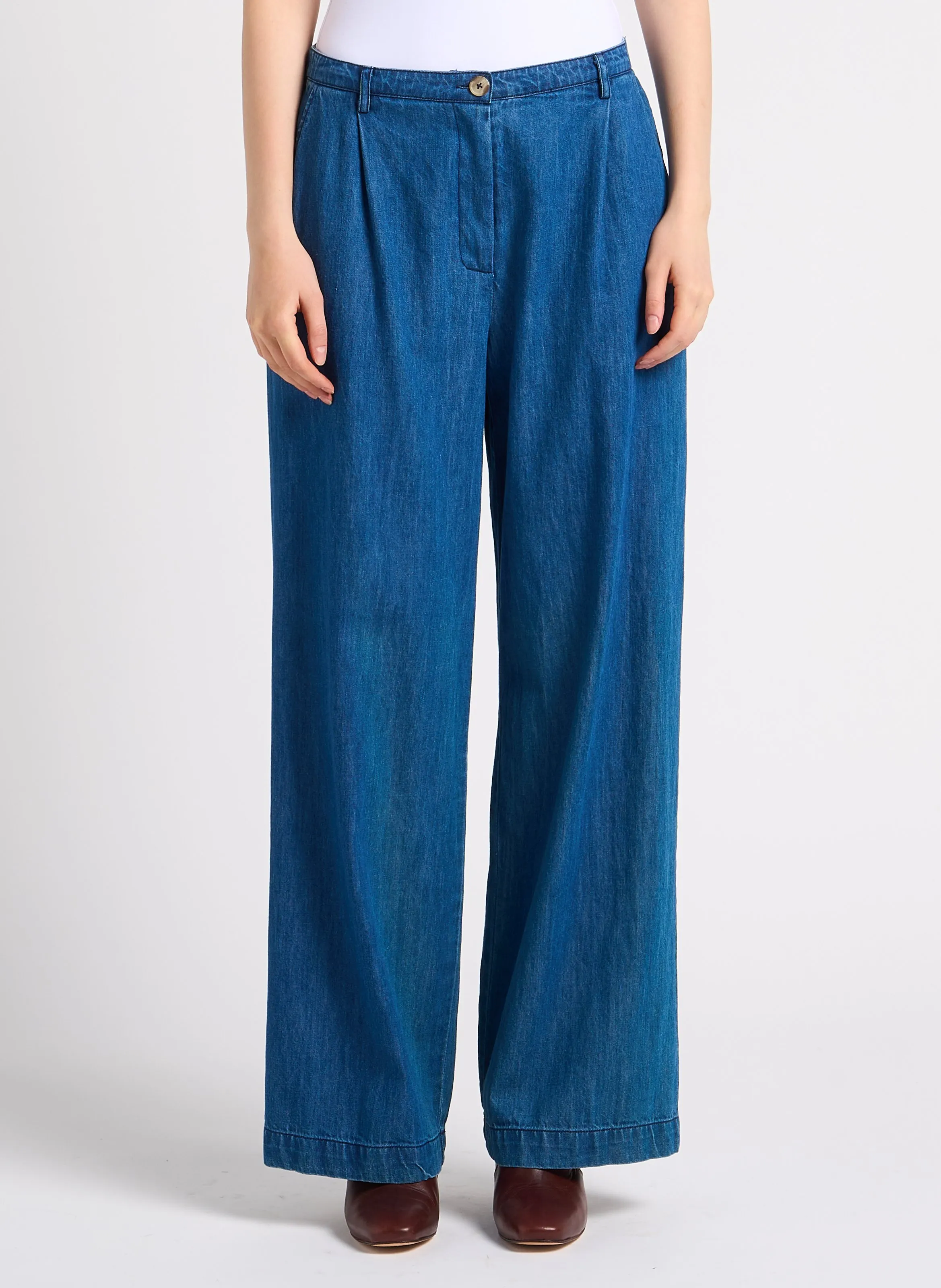 Pantalón ancho de algodón en azul