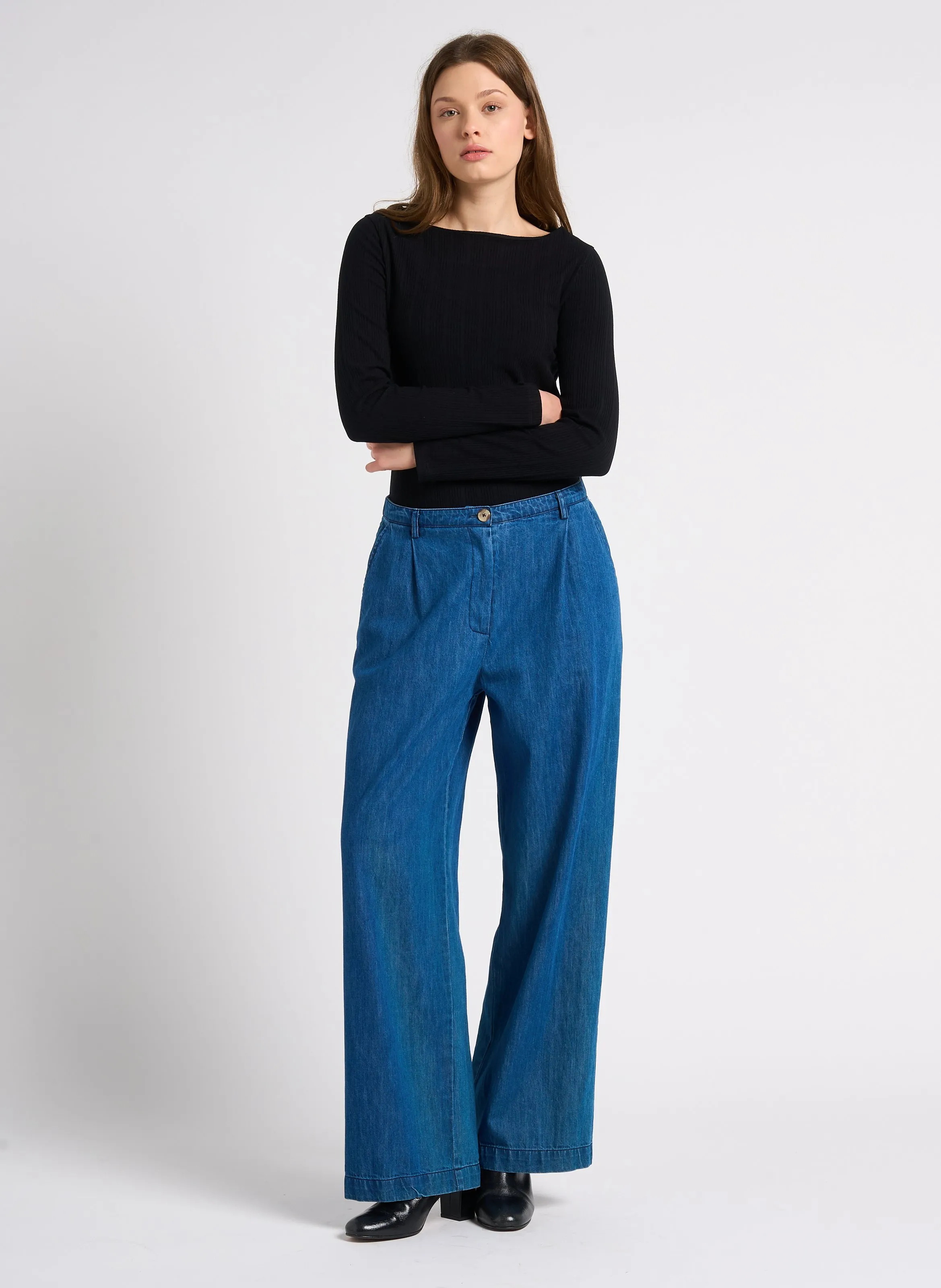 Pantalón ancho de algodón en azul