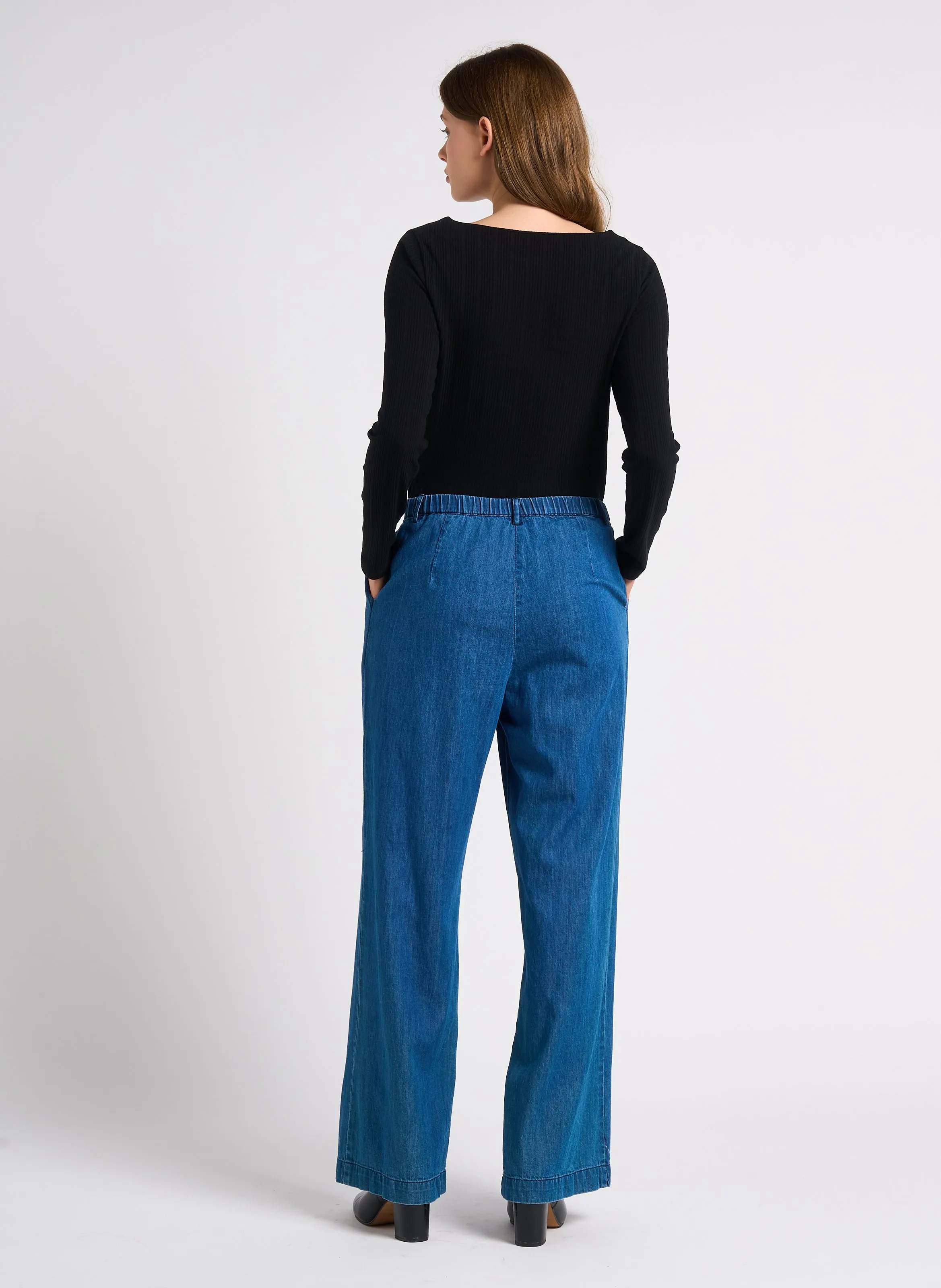 Pantalón ancho de algodón en azul