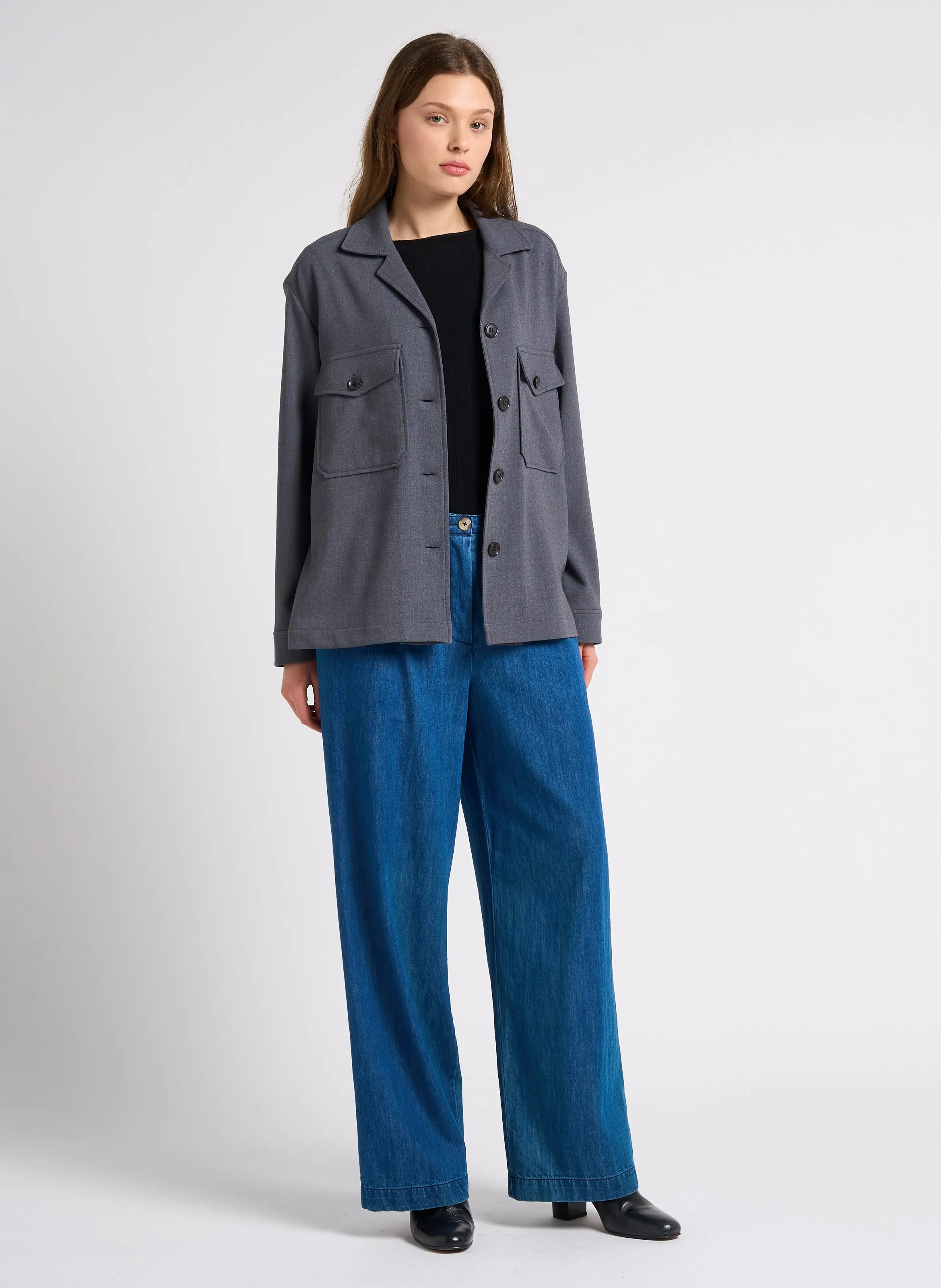 Pantalón ancho de algodón en azul