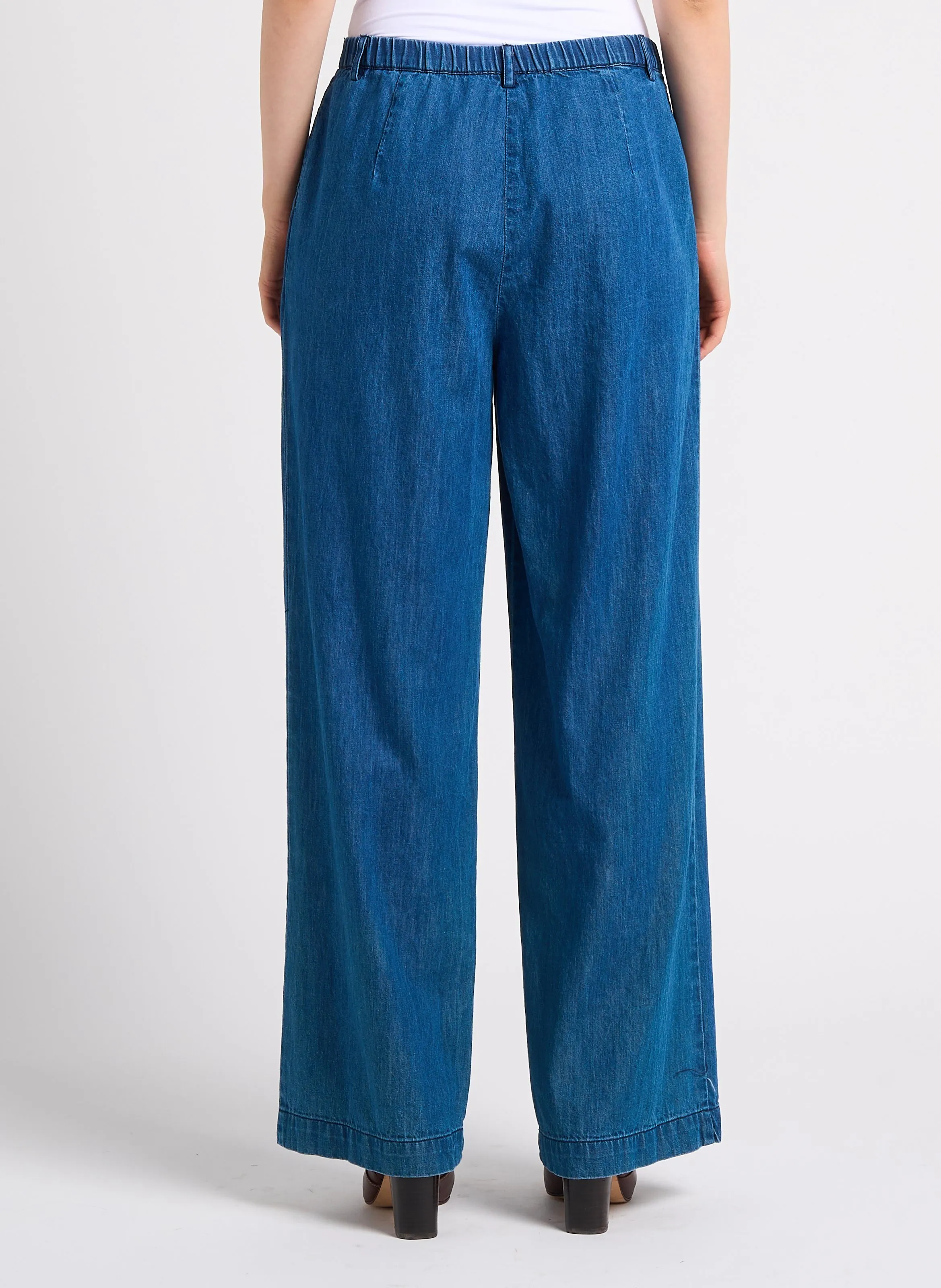 Pantalón ancho de algodón en azul