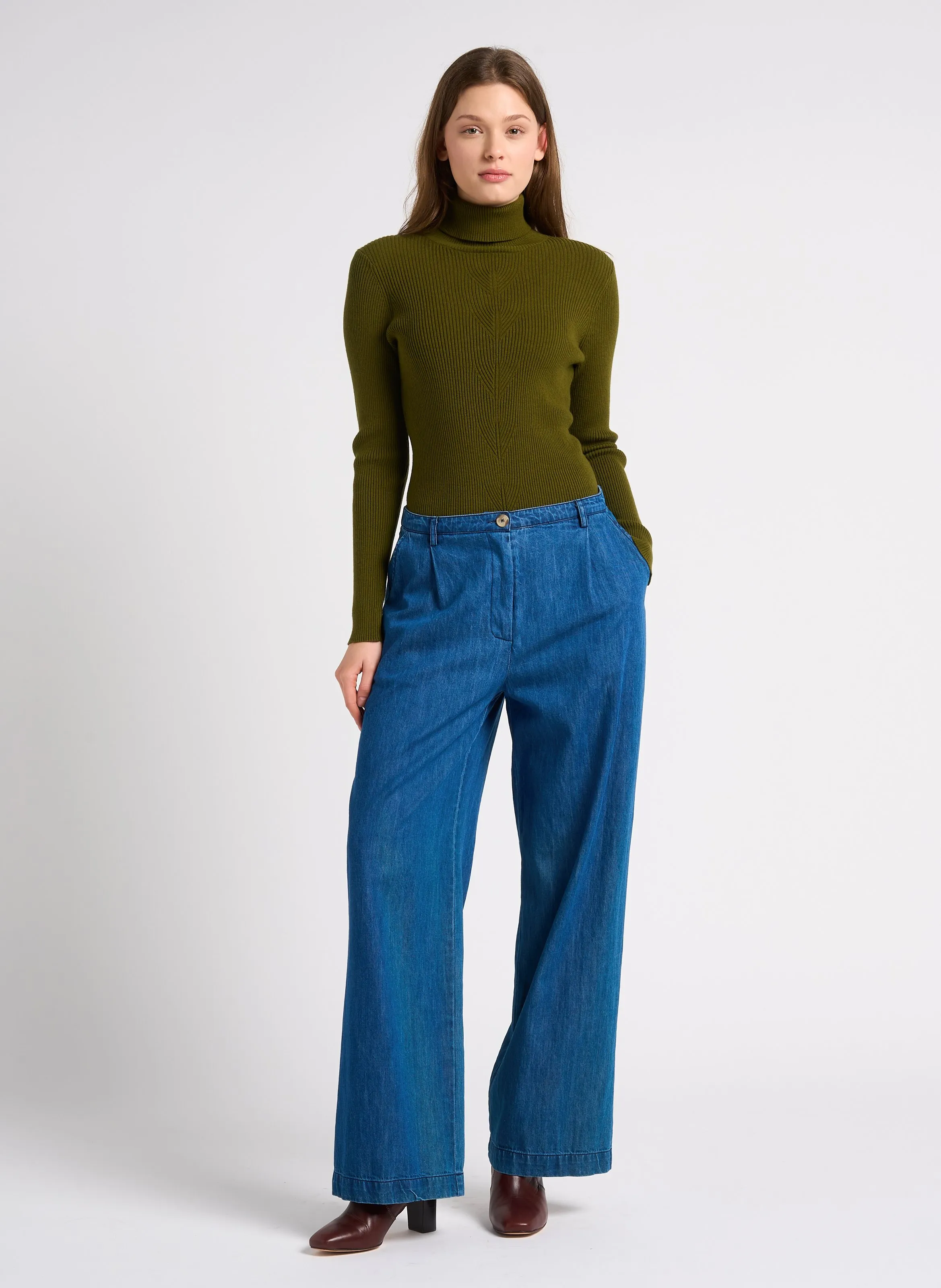 Pantalón ancho de algodón en azul