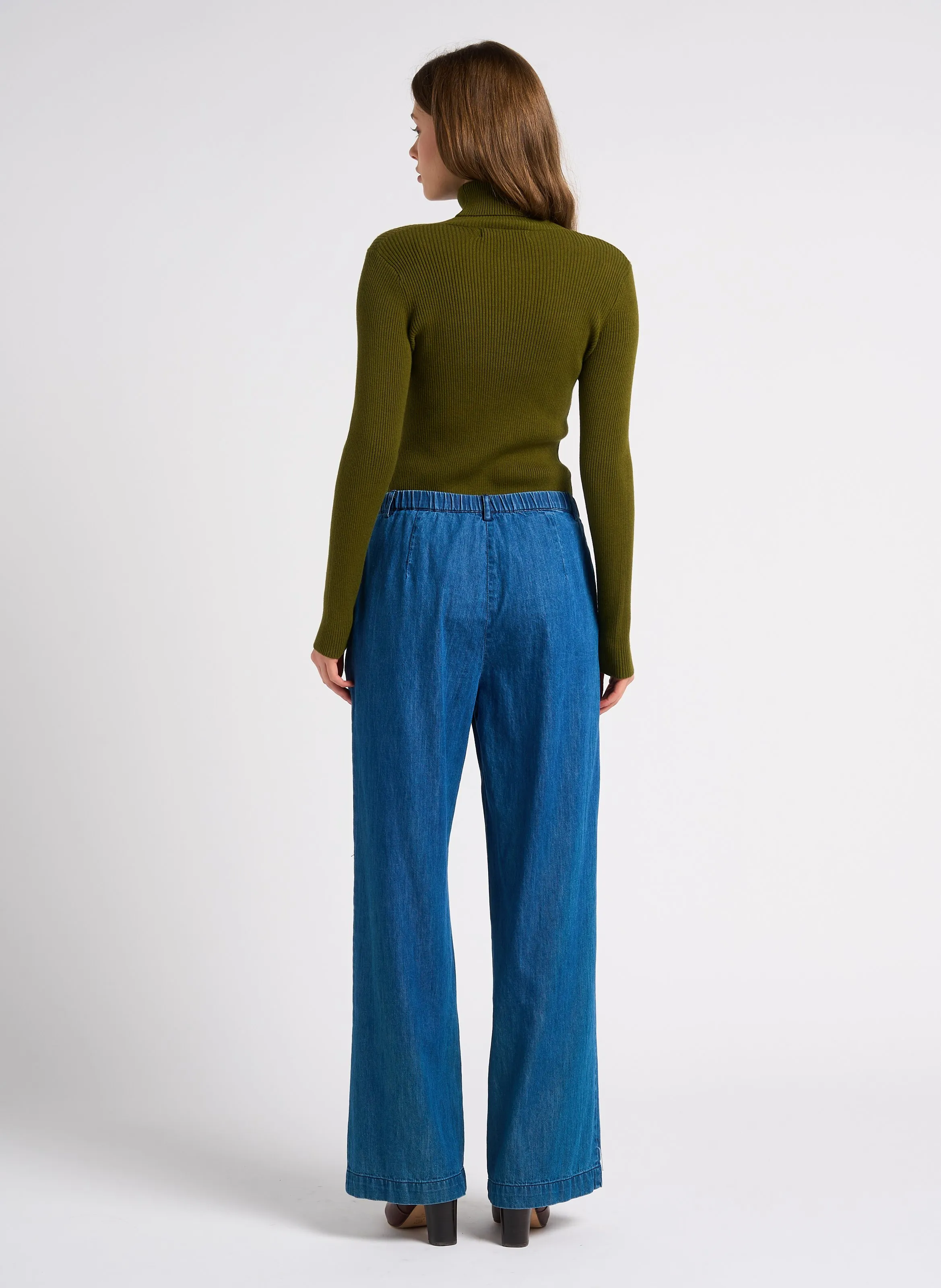 Pantalón ancho de algodón en azul