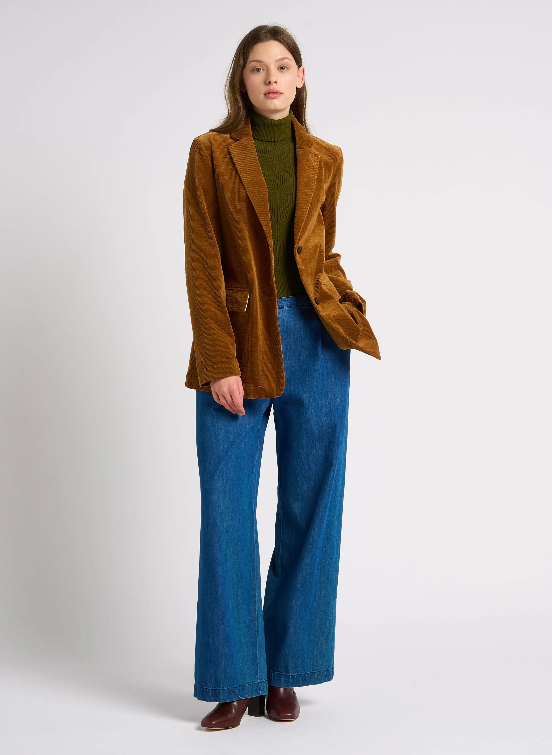 Pantalón ancho de algodón en azul