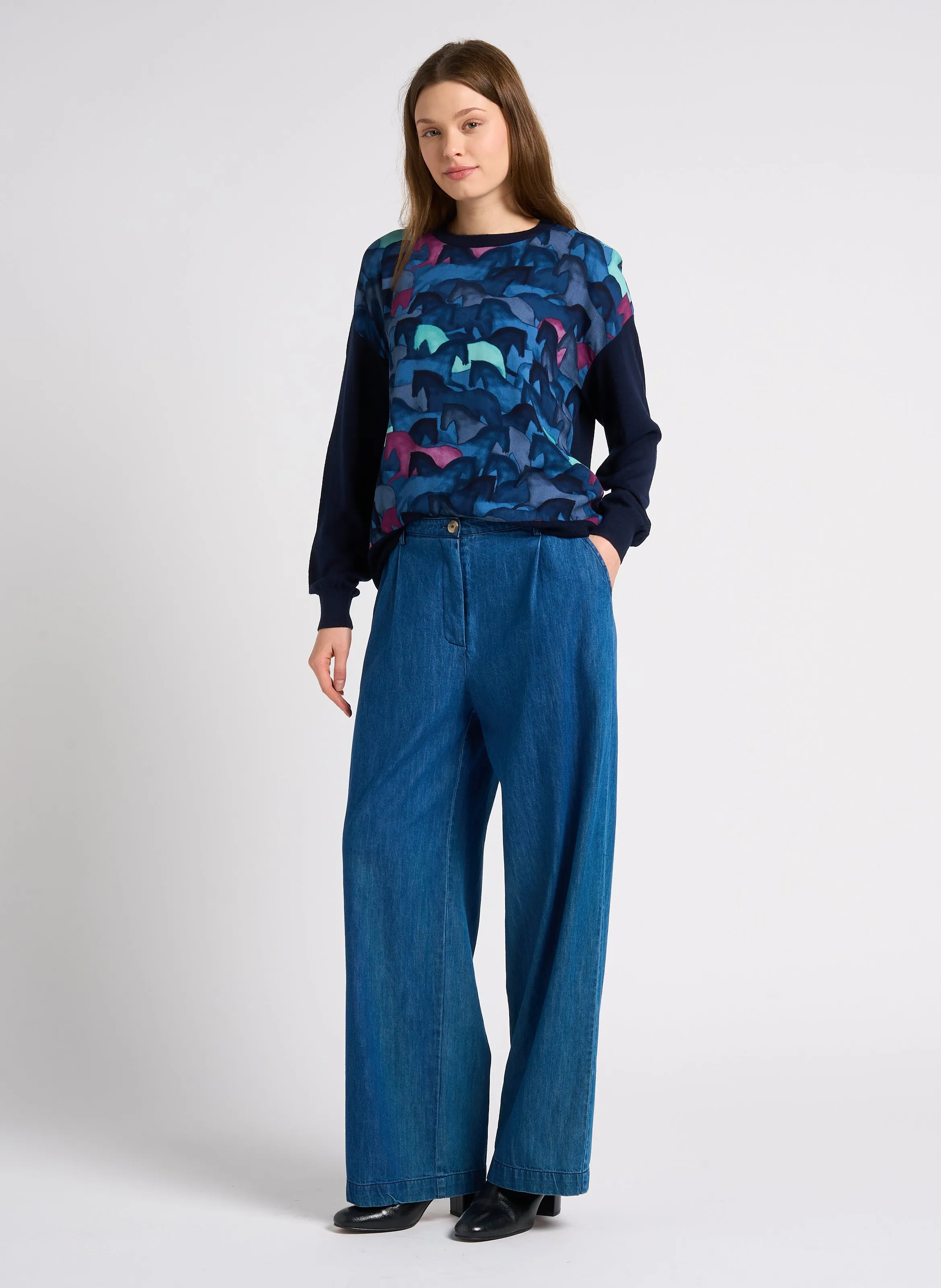 Pantalón ancho de algodón en azul