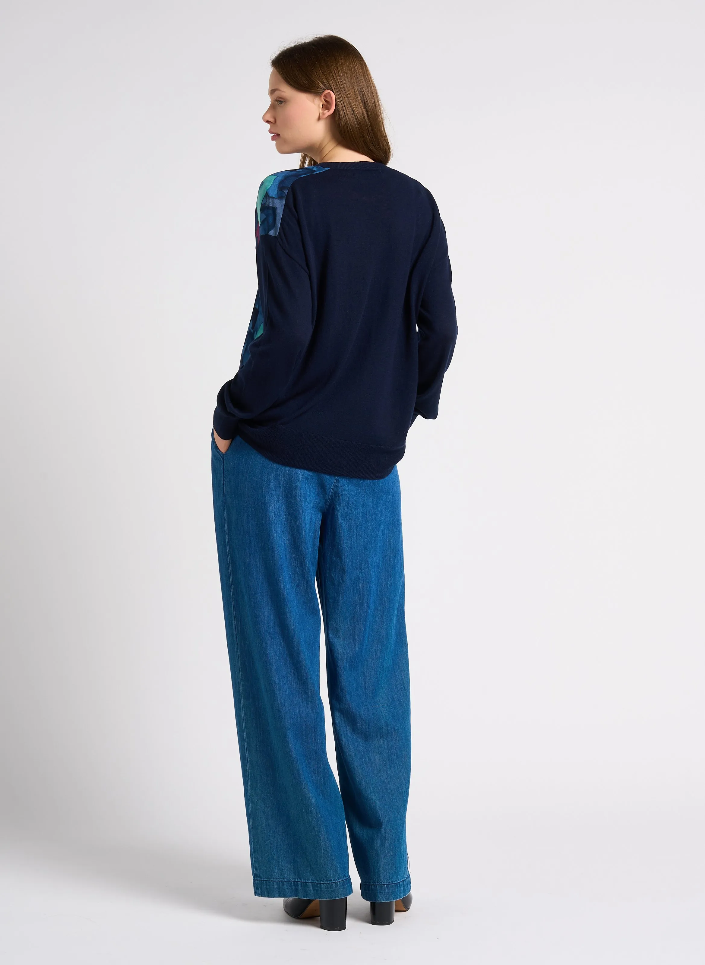 Pantalón ancho de algodón en azul