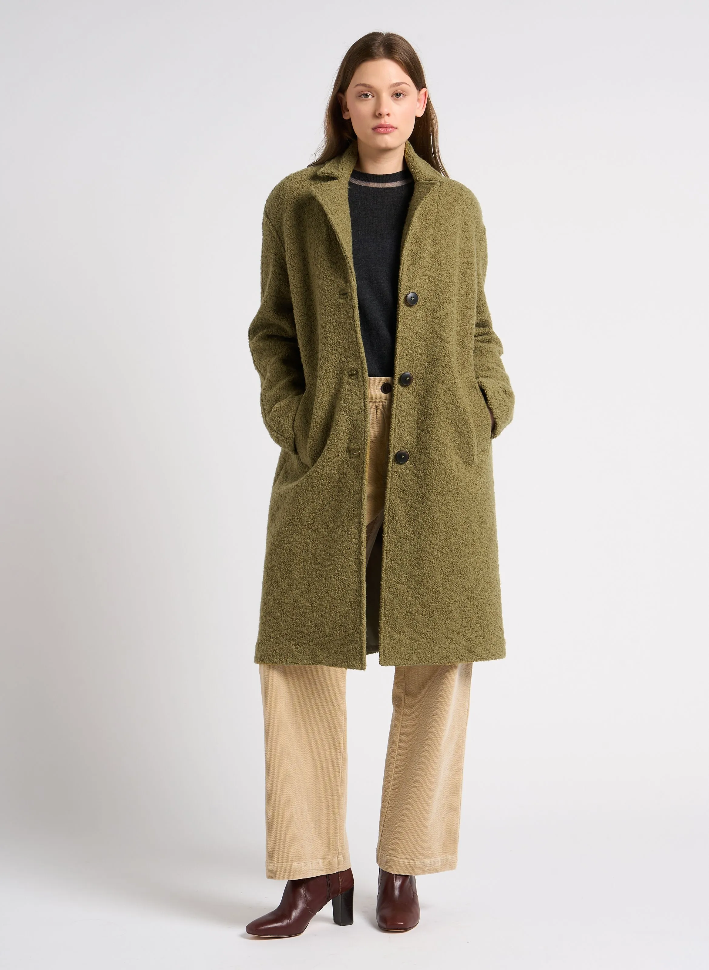 Pantalón recto de algodón mezclado en beige