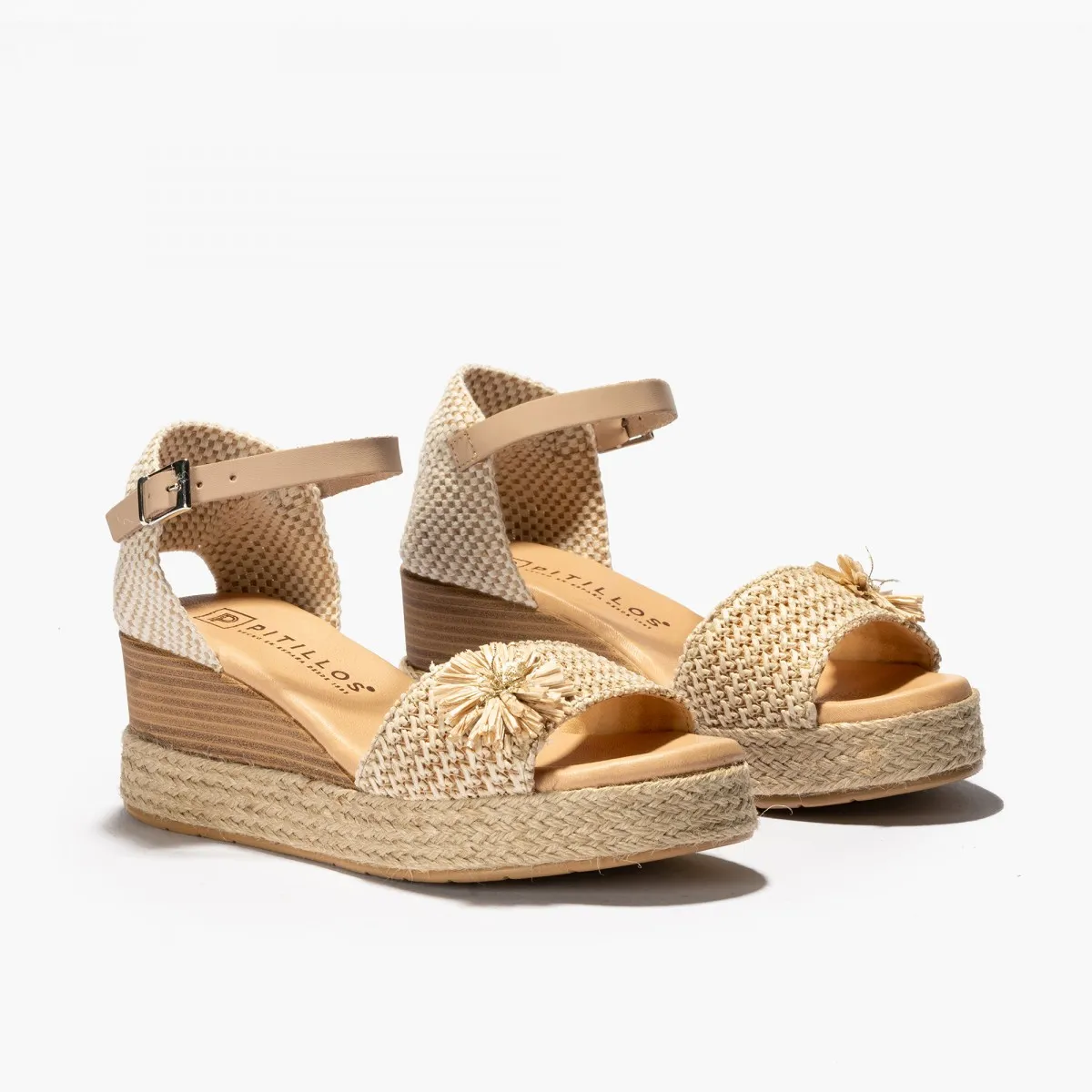 Pitillos sandalia alpargata cuña mujer adorno beige 5242
