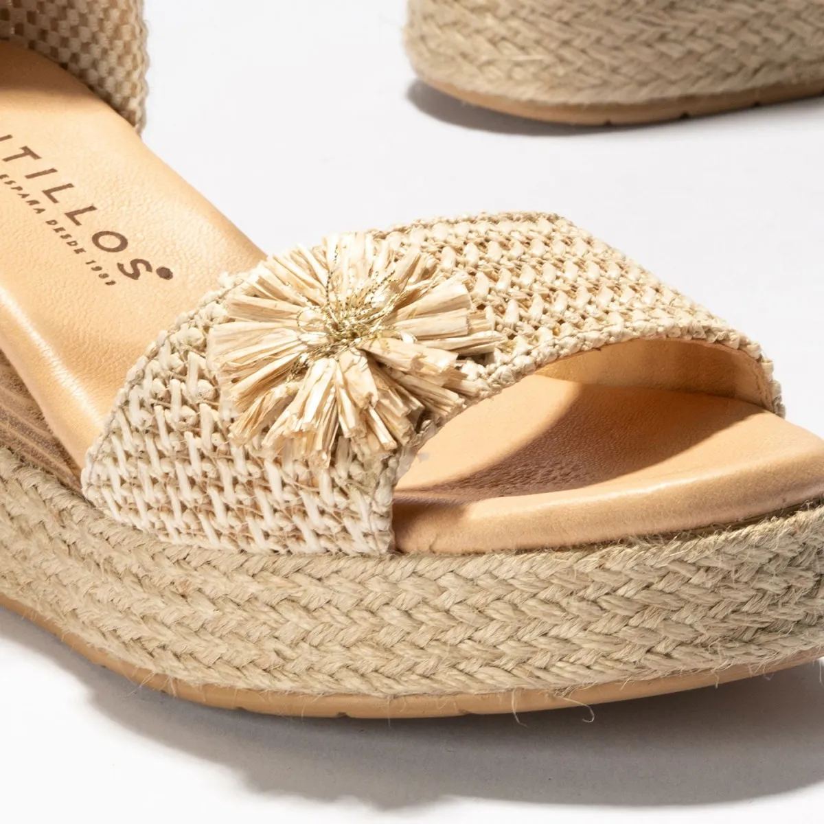 Pitillos sandalia alpargata cuña mujer adorno beige 5242