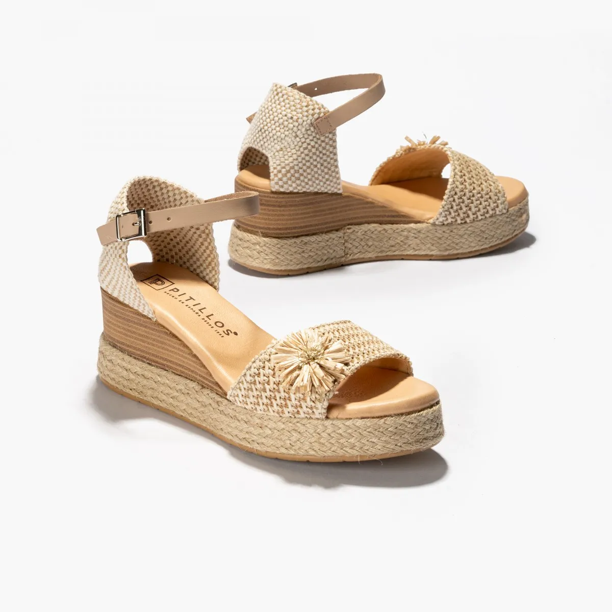 Pitillos sandalia alpargata cuña mujer adorno beige 5242