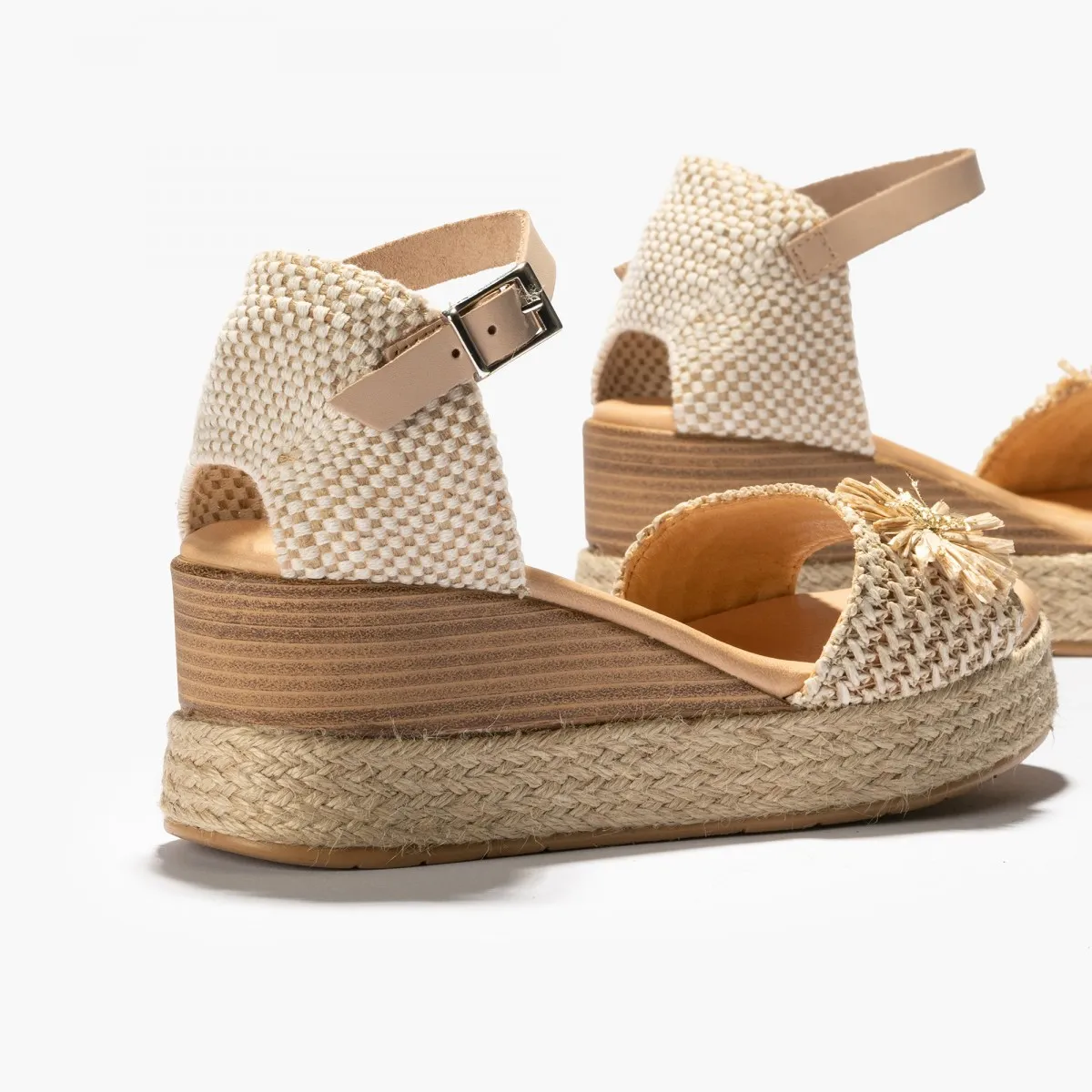 Pitillos sandalia alpargata cuña mujer adorno beige 5242