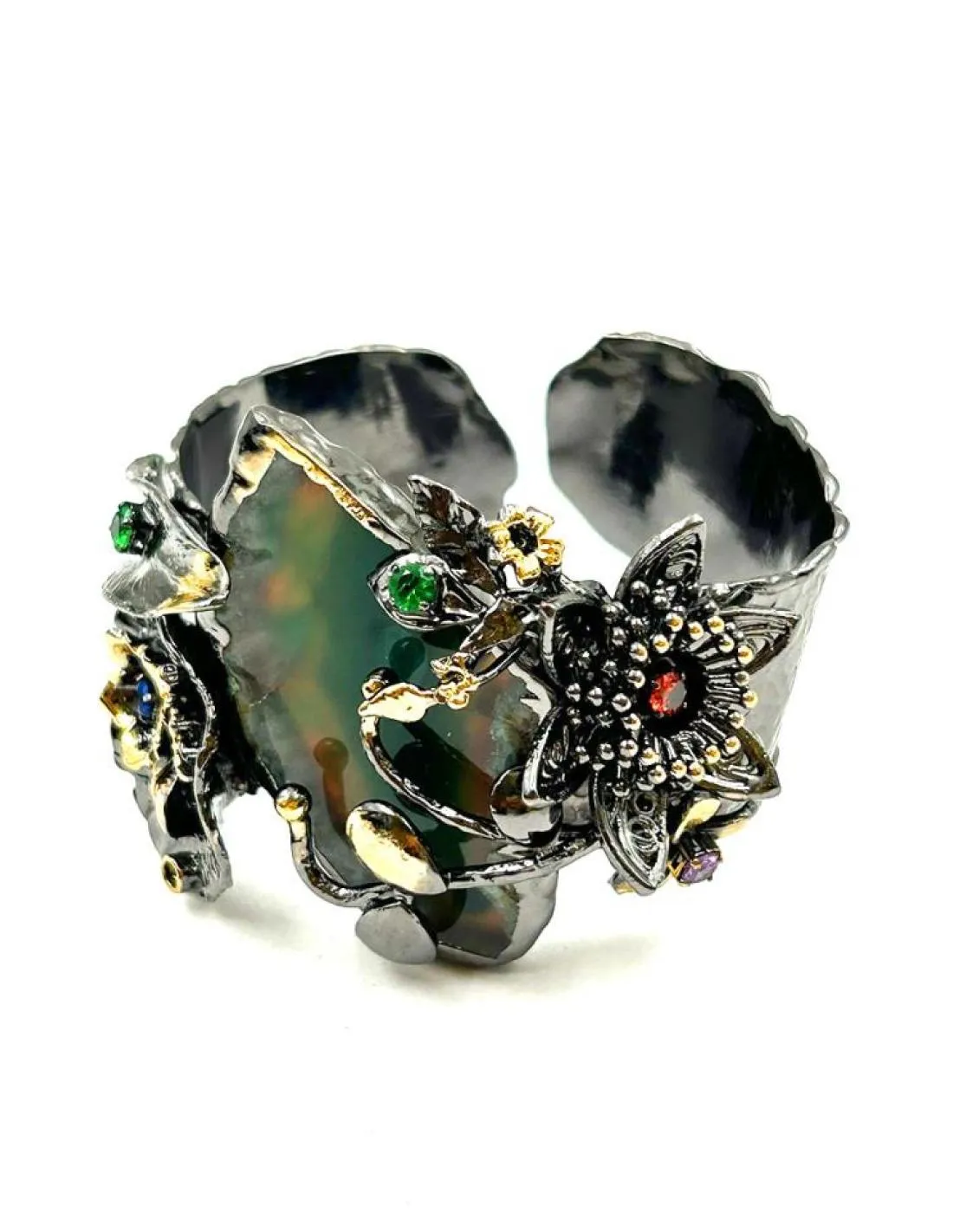 PULSERAS DE MUJER BRAZALETE ANCHO CON PIEDRA VERDE