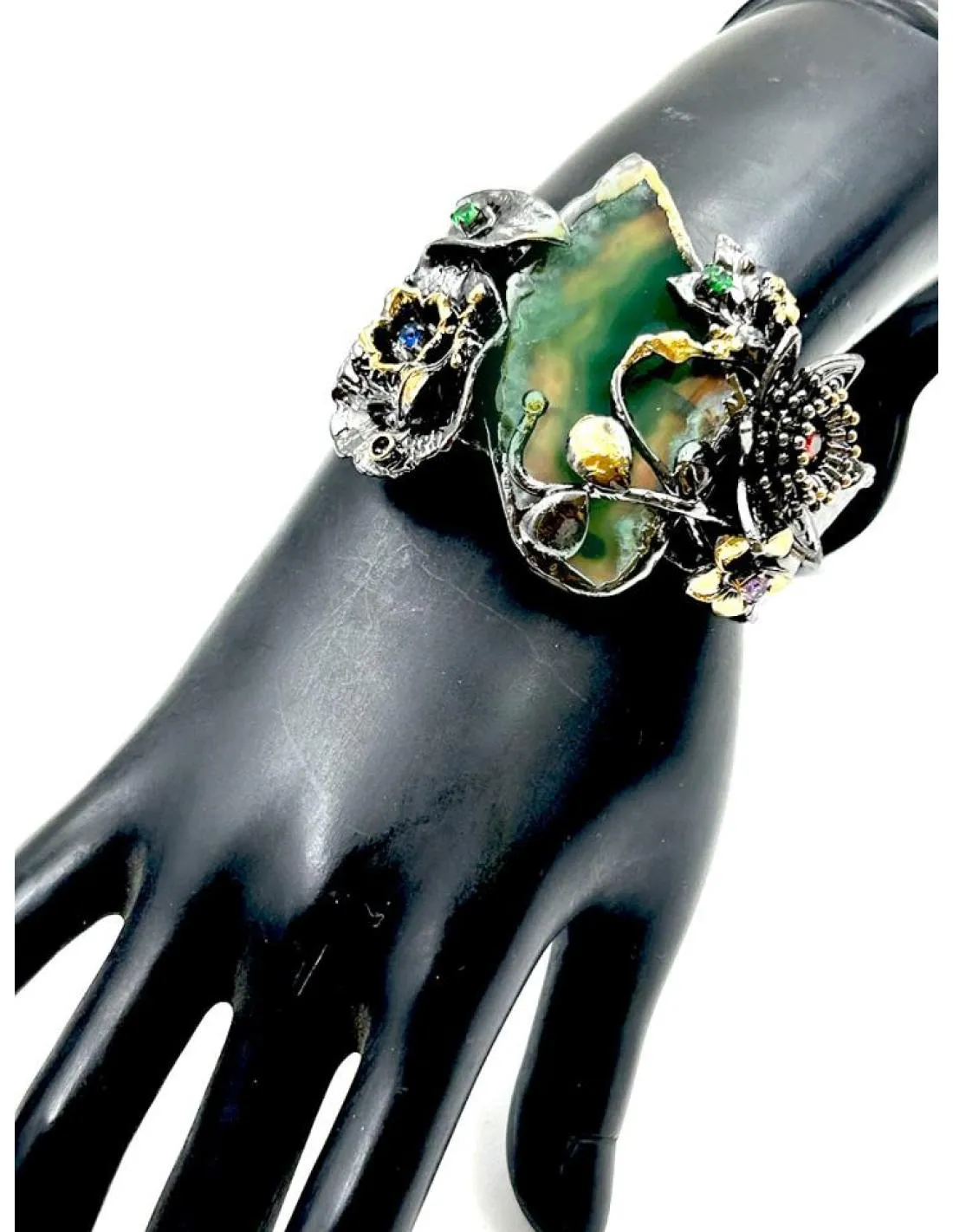 PULSERAS DE MUJER BRAZALETE ANCHO CON PIEDRA VERDE