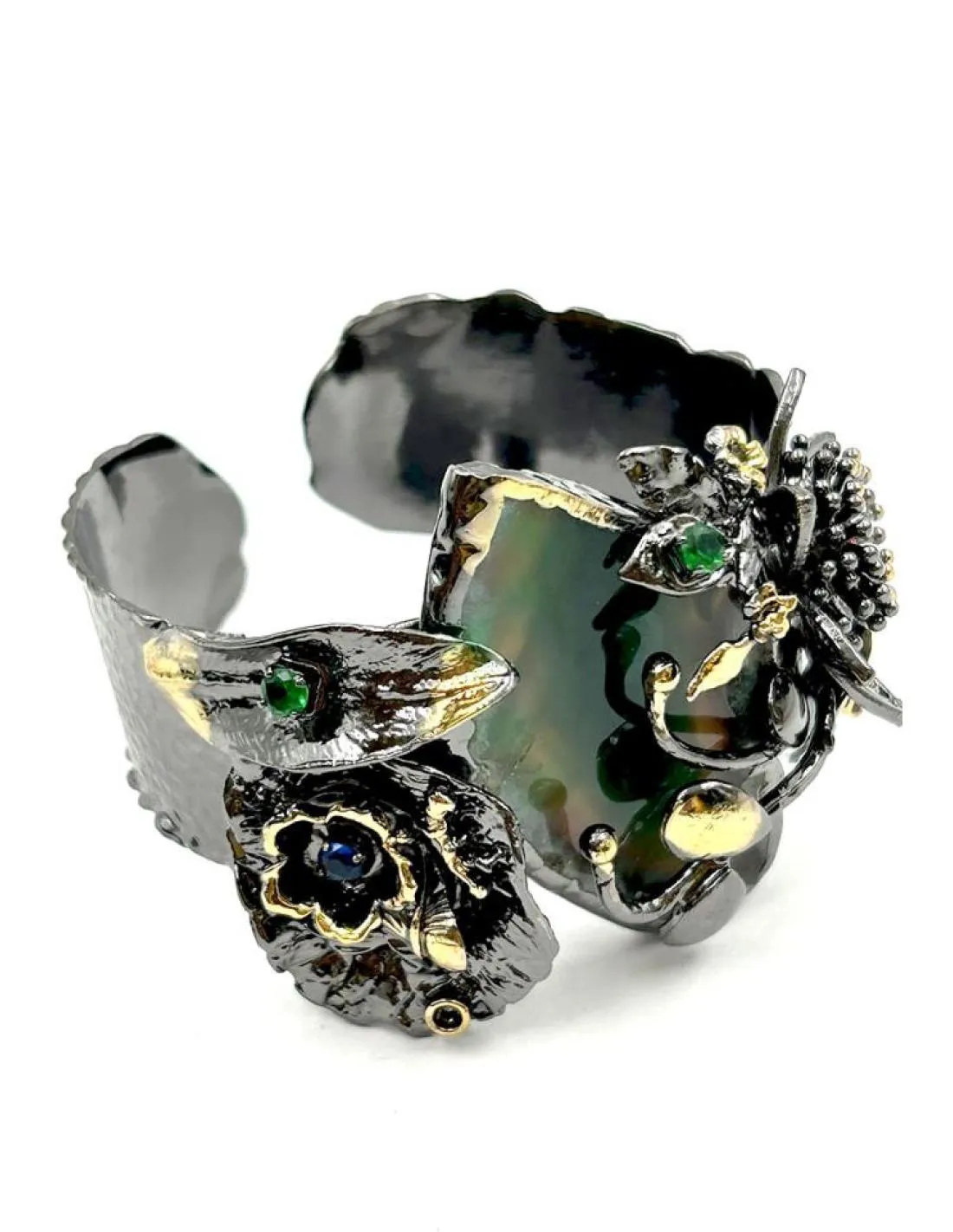 PULSERAS DE MUJER BRAZALETE ANCHO CON PIEDRA VERDE
