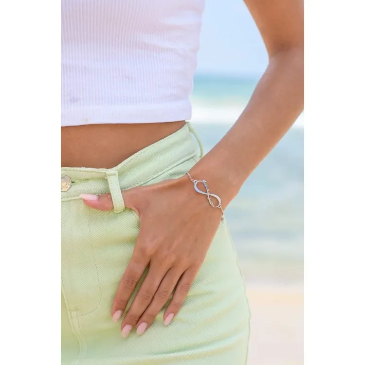 Pulseras de plata infinito personalizada bañada en oro