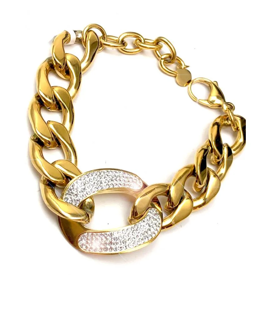 PULSERAS DORADAS DE MODA DECORADAS EN CRISTAL BRILLO