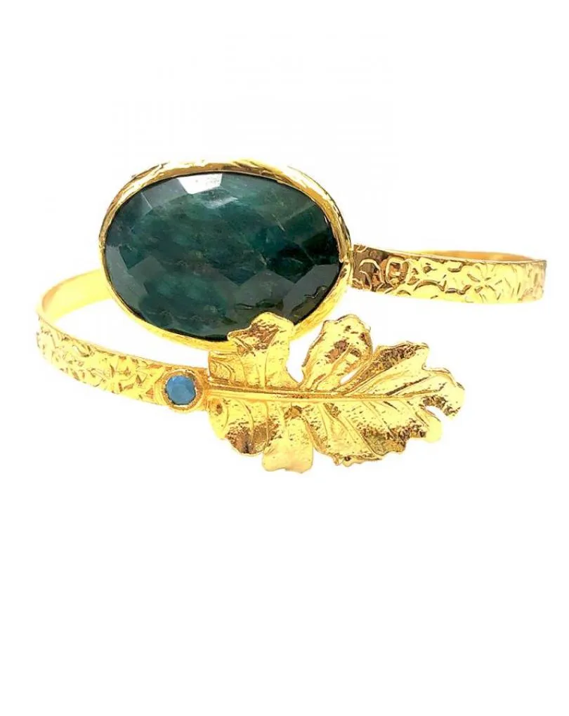 PULSERAS MUJER VERDES Y DORADAS CON HOJA DECORATIVA