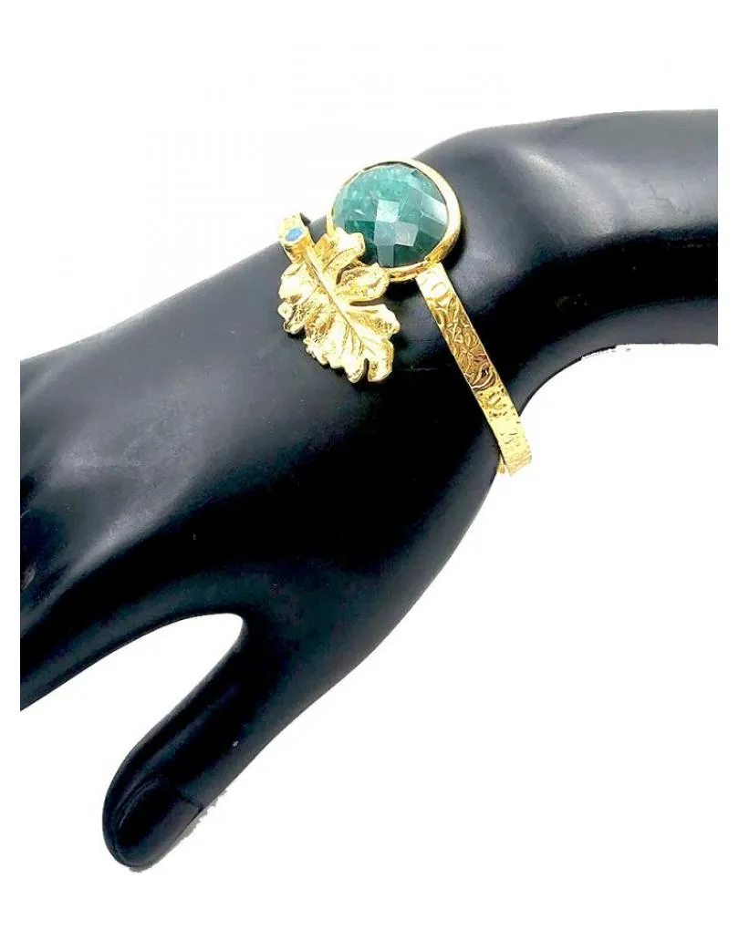 PULSERAS MUJER VERDES Y DORADAS CON HOJA DECORATIVA