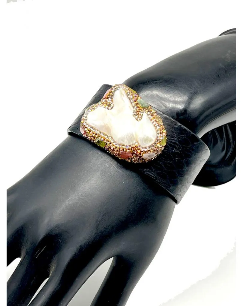 PULSERAS NEGRAS CON PERLA BARROCA BONITO BRAZALETE AJUSTABLE