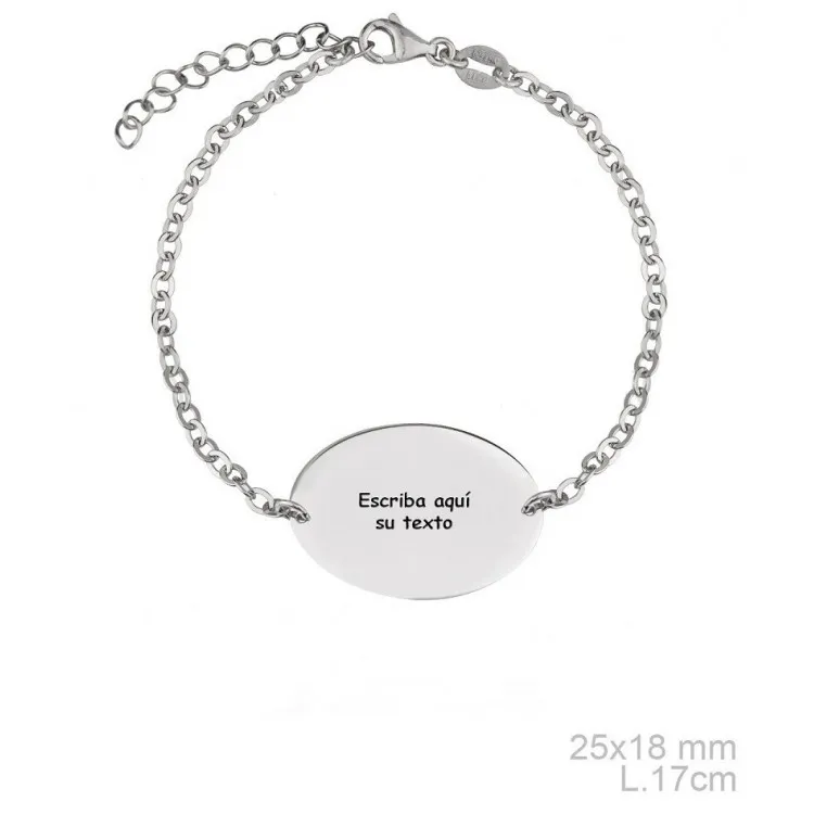 Pulseras personalizadas en óvalo de  plata de ley