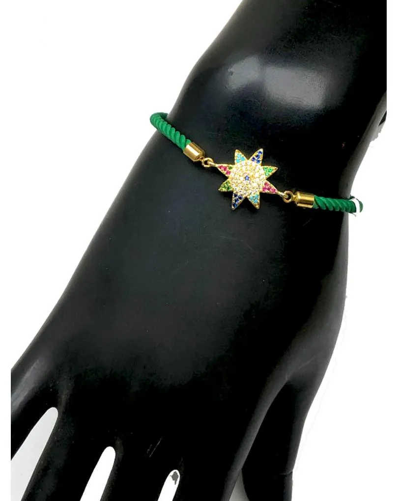 PULSERAS VERDES AJUSTABLES PARA MUJER CON FLOR MULTICOLOR