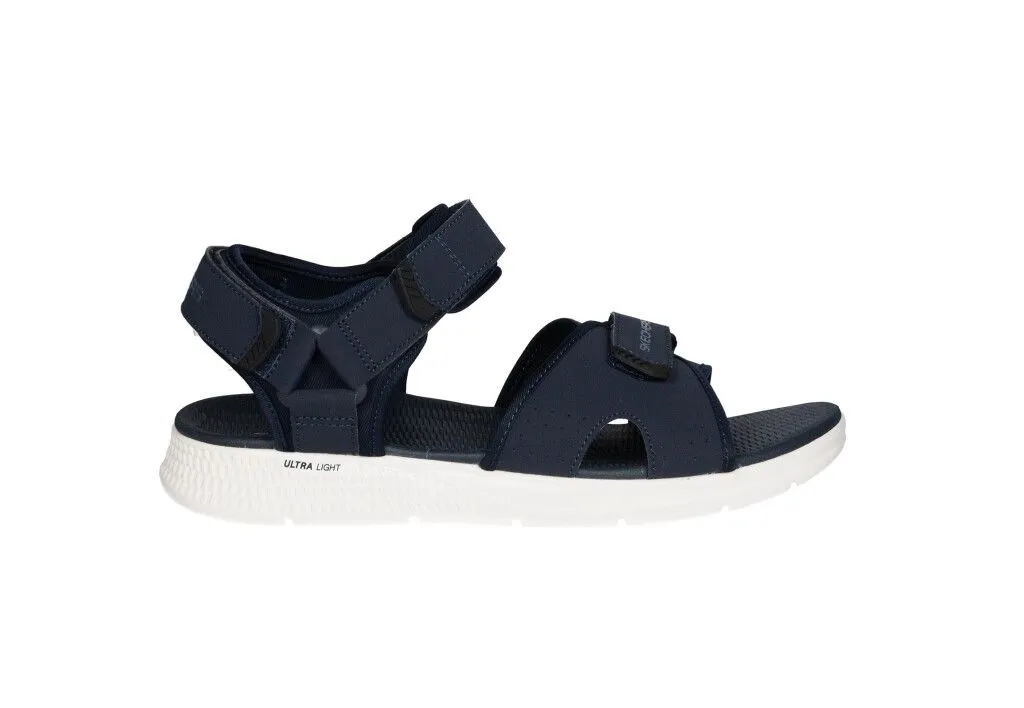 Sandalia Azul Velcro 3 Tiras Piso Blanco