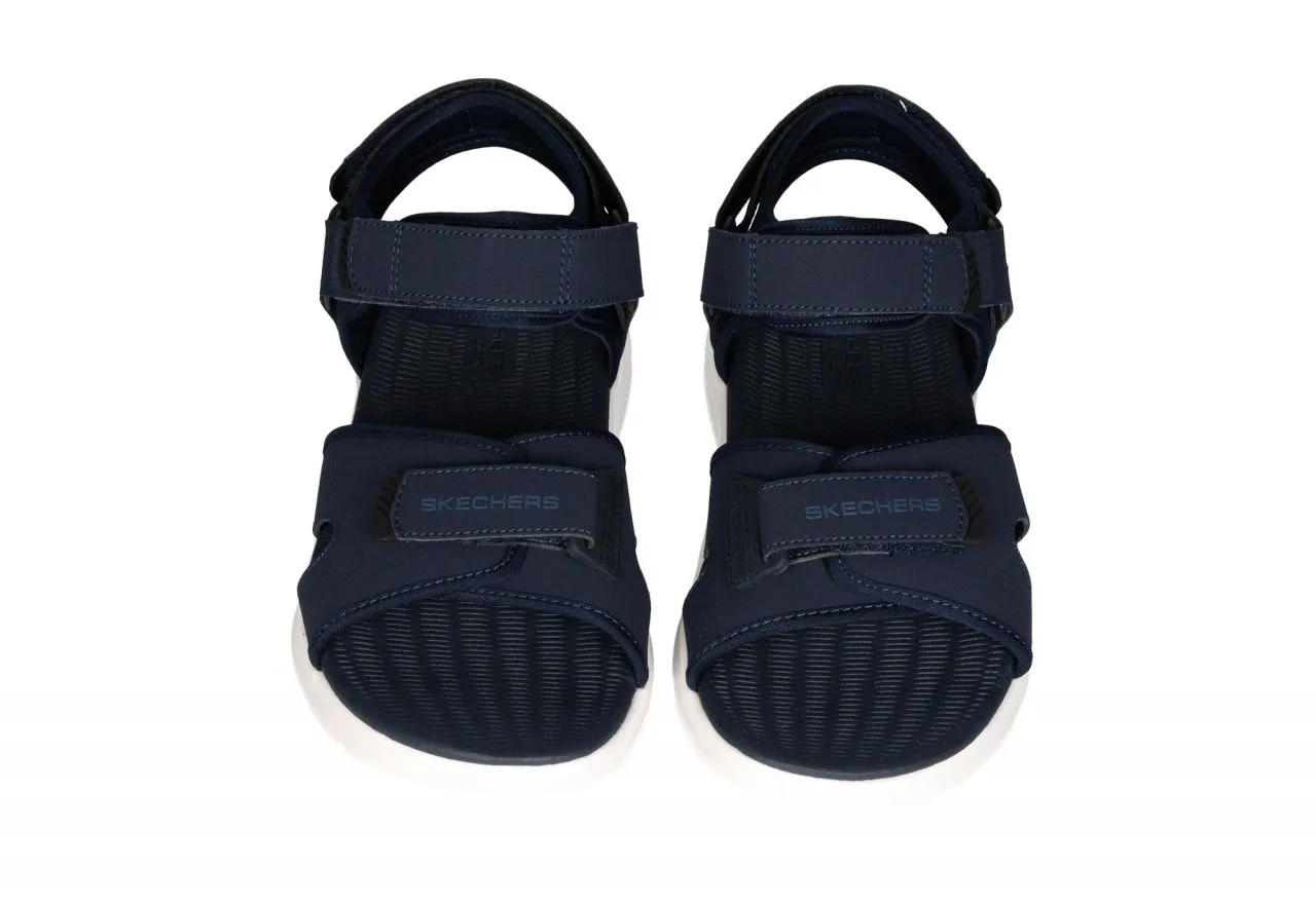 Sandalia Azul Velcro 3 Tiras Piso Blanco