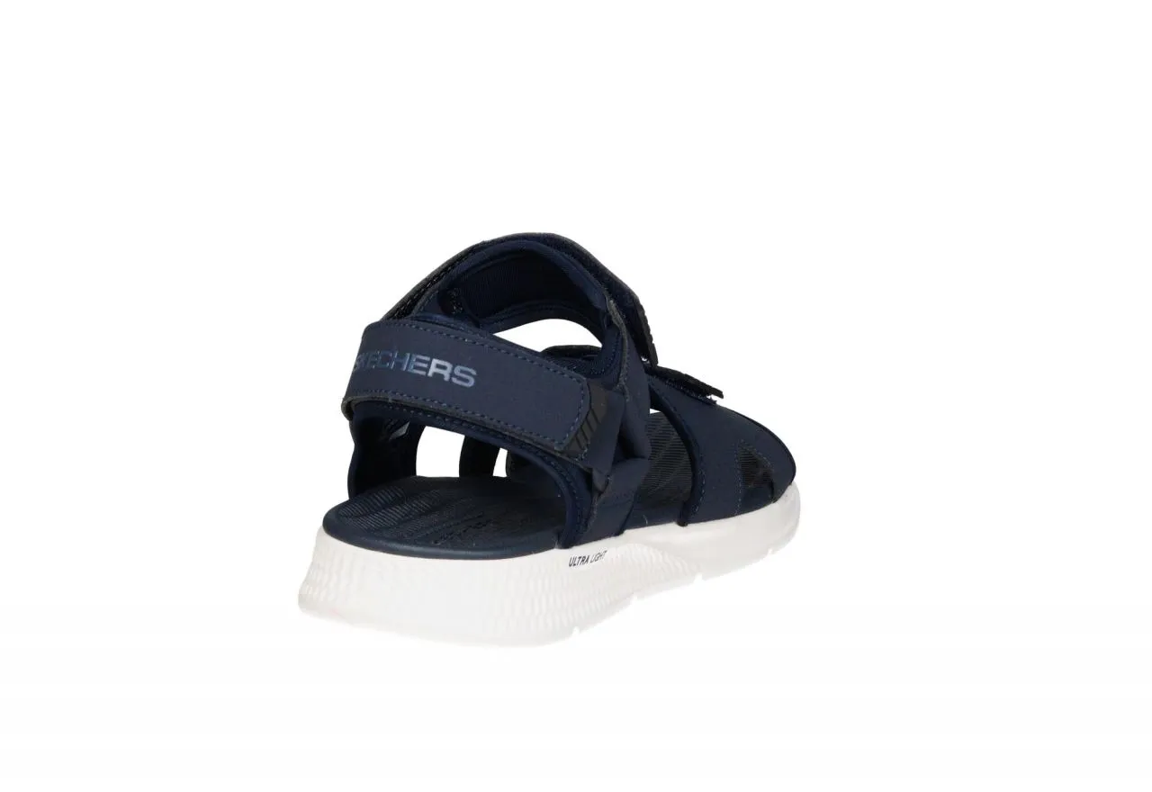 Sandalia Azul Velcro 3 Tiras Piso Blanco