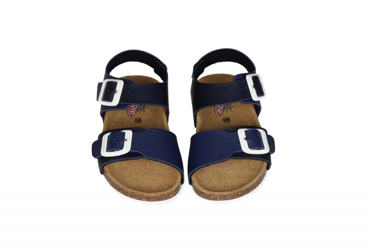 Sandalia Bio Azul 2 Hebillas Metal Blanco