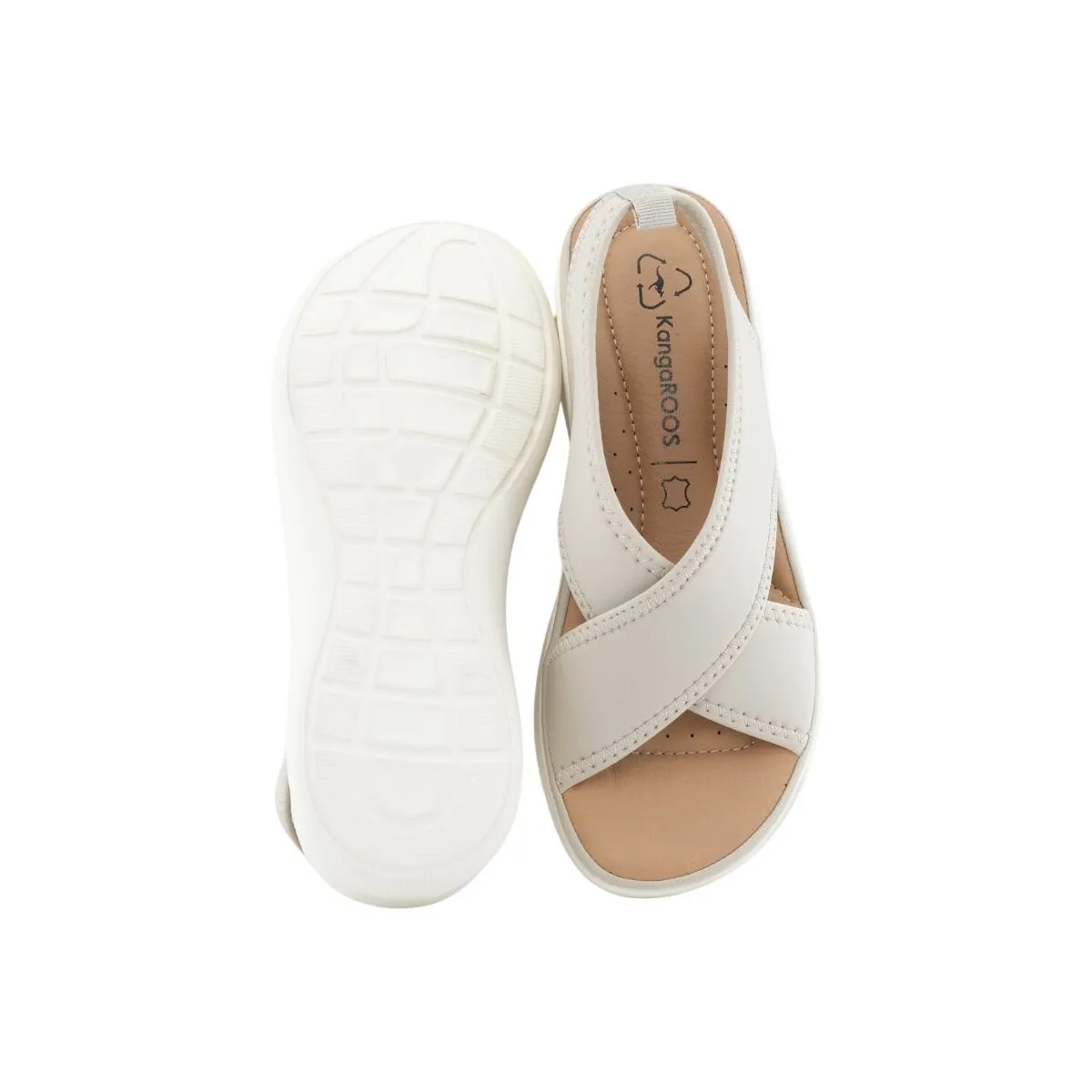 SANDALIA CONFORT KANGAROOS TEXTILPIEL CUÑITA MUJER BEIGE
