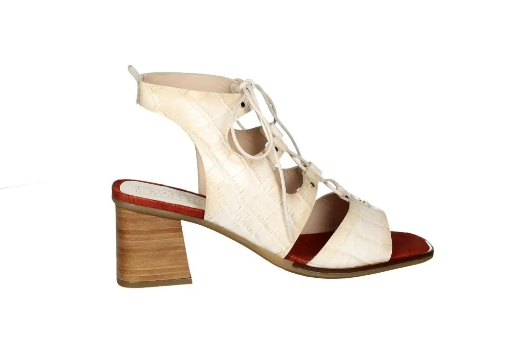 Sandalia Cordones Piel Beige Coco Talon Abierto