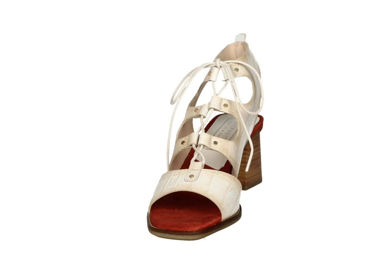 Sandalia Cordones Piel Beige Coco Talon Abierto
