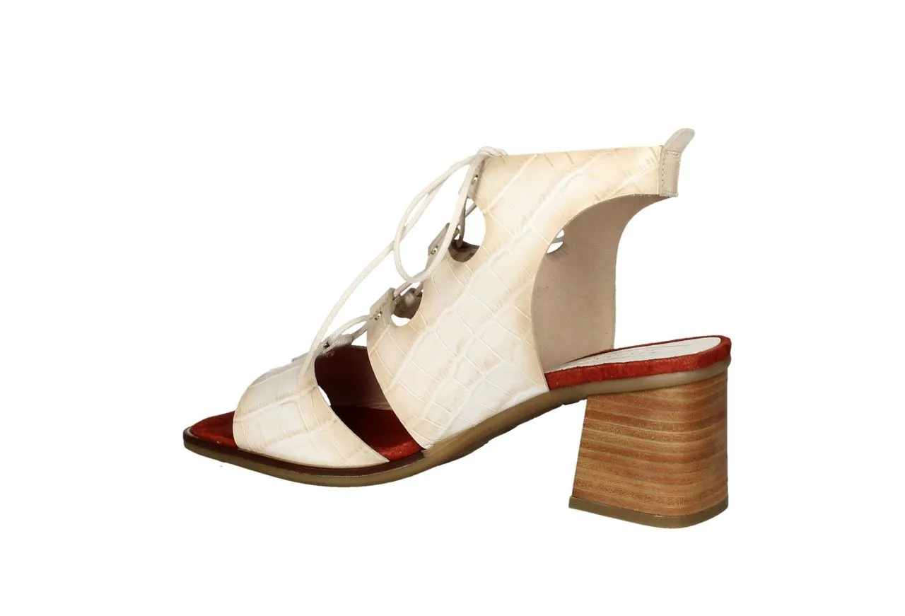 Sandalia Cordones Piel Beige Coco Talon Abierto