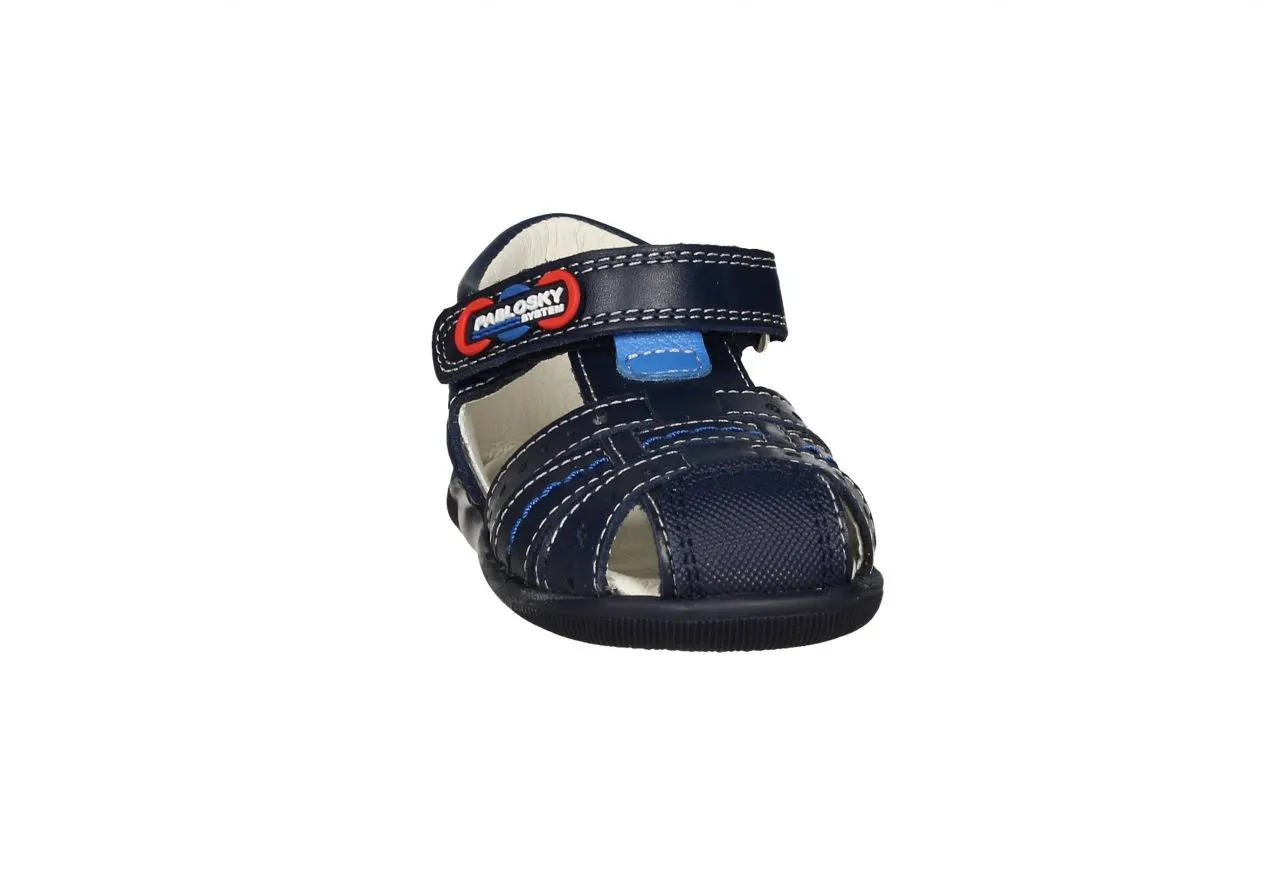 Sandalia Cubierta Piel Azul Velcro Pespuntes Azulones