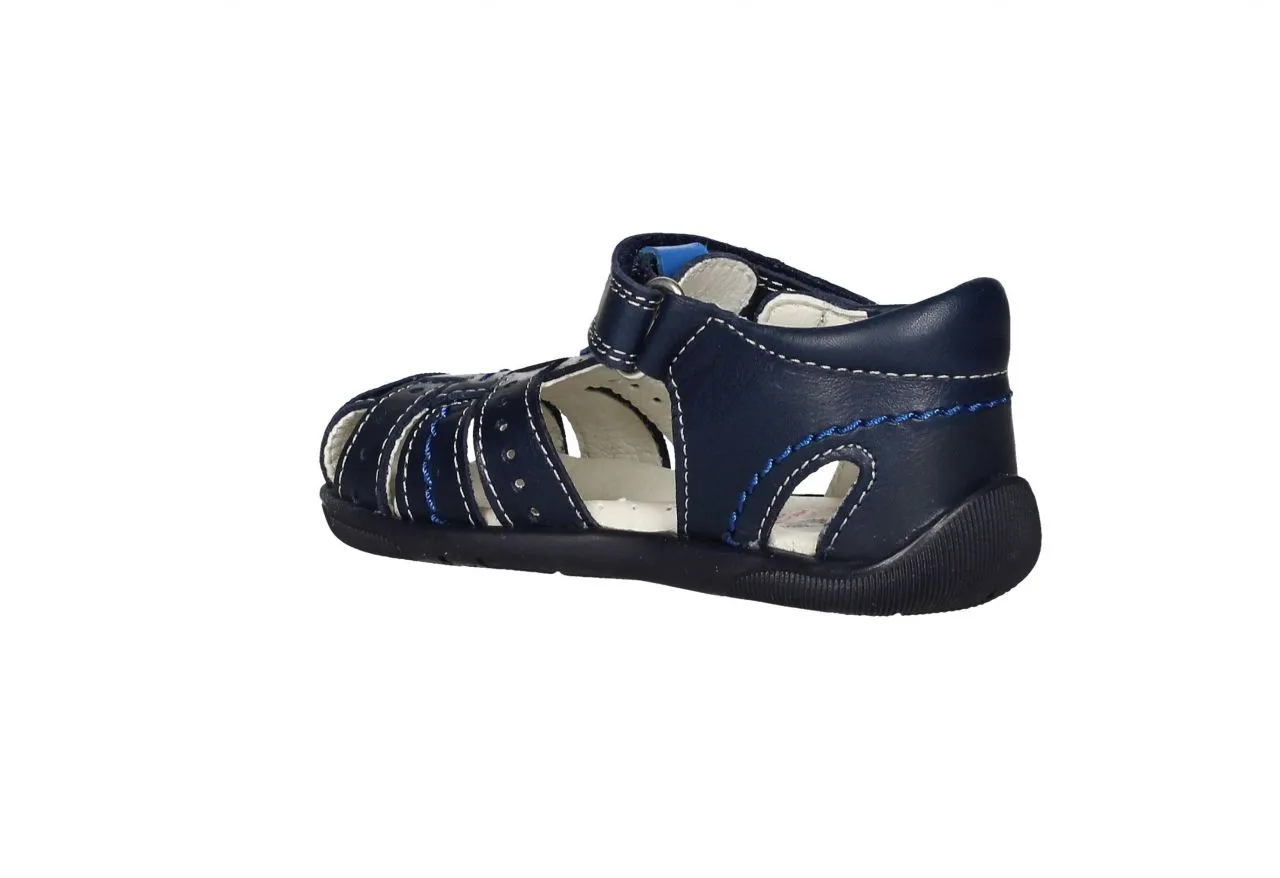 Sandalia Cubierta Piel Azul Velcro Pespuntes Azulones