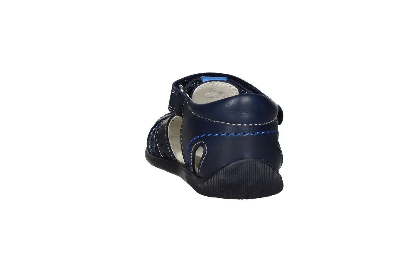 Sandalia Cubierta Piel Azul Velcro Pespuntes Azulones