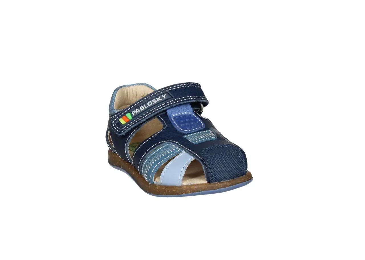 Sandalia Cubierta Velcro Piel Azul/jeans/celeste