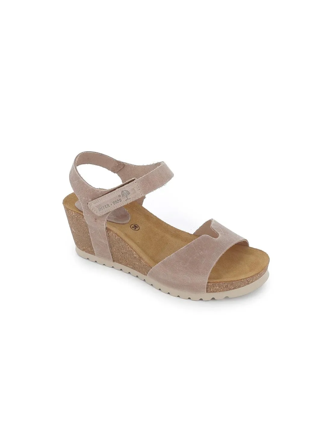 Sandalia cuña abierta velcro piel beige mujer Interbios