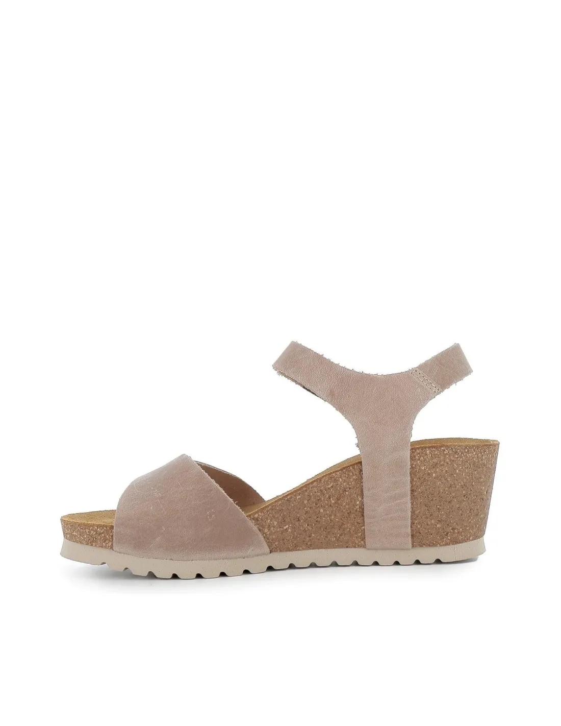 Sandalia cuña abierta velcro piel beige mujer Interbios