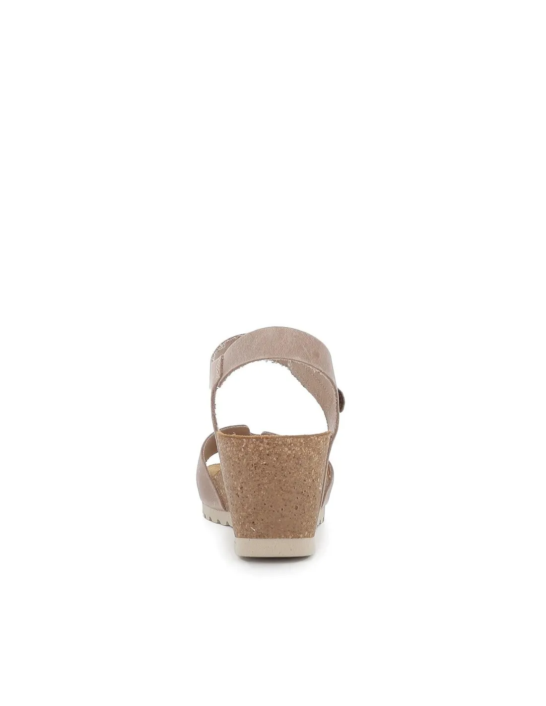 Sandalia cuña abierta velcro piel beige mujer Interbios