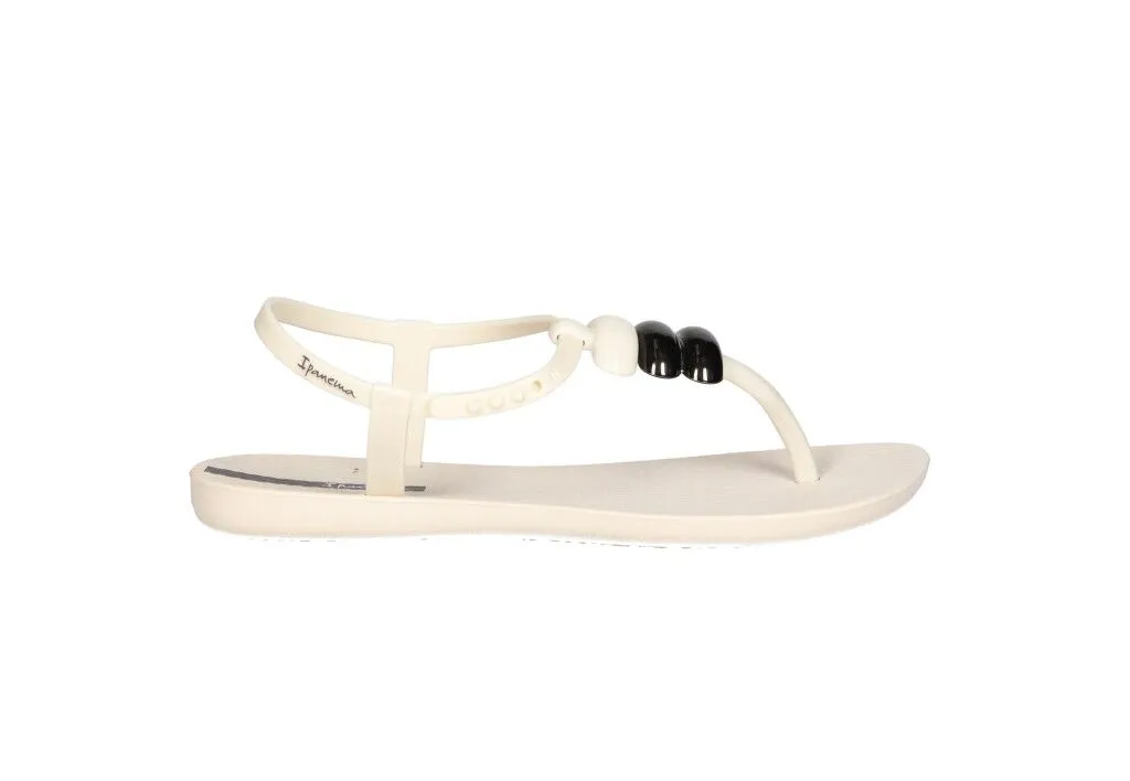 Sandalia Dedo Playa Beige Adorno Tira Empeine Beige y Gris Metalizado